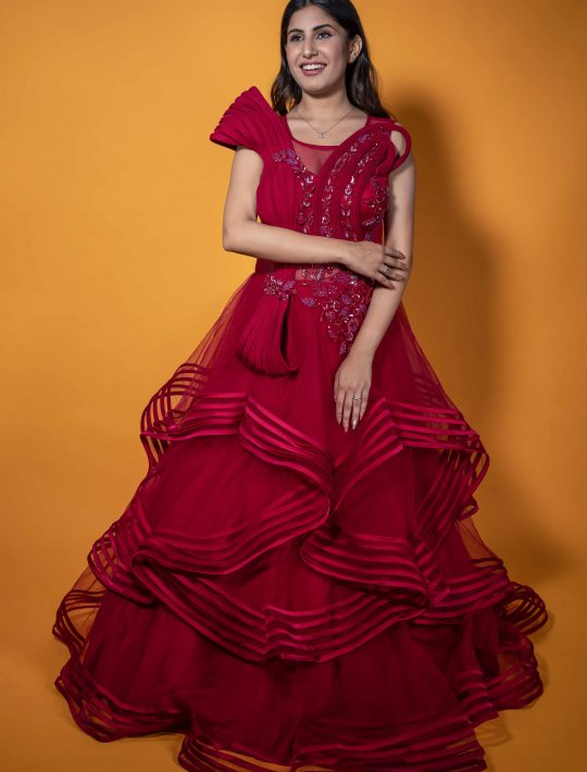 Mesmeric Red Netted Gown